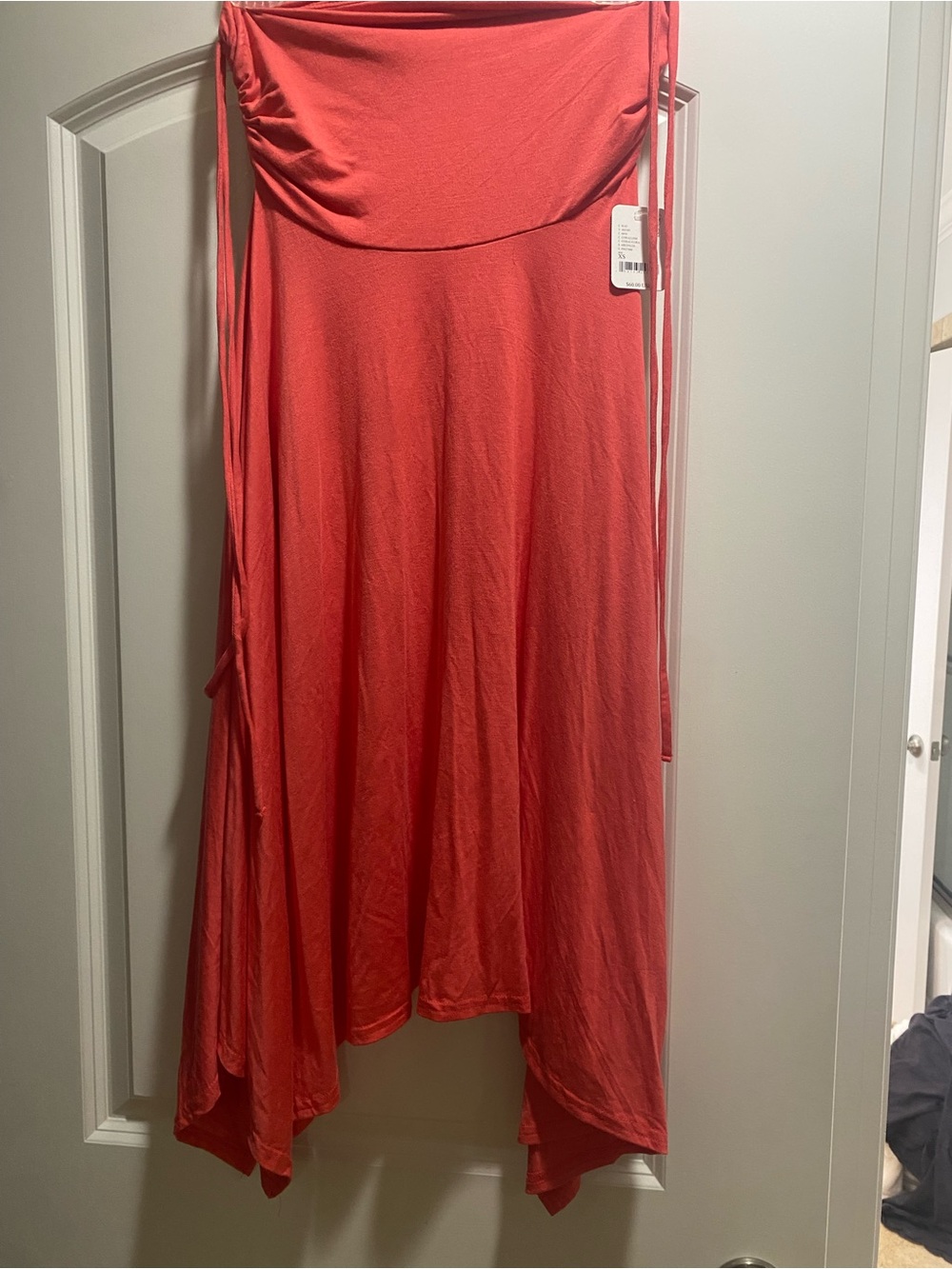Free People Coral-Red Asymmetrical Maxi Skirt